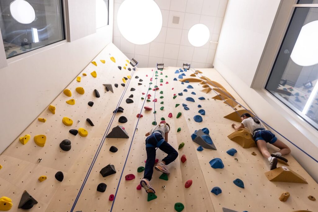 Students on climbing wall