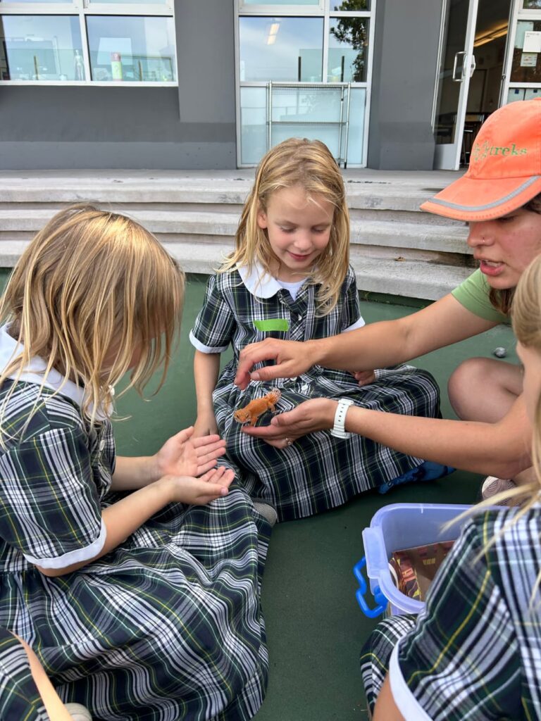Students examining plants with a teacher